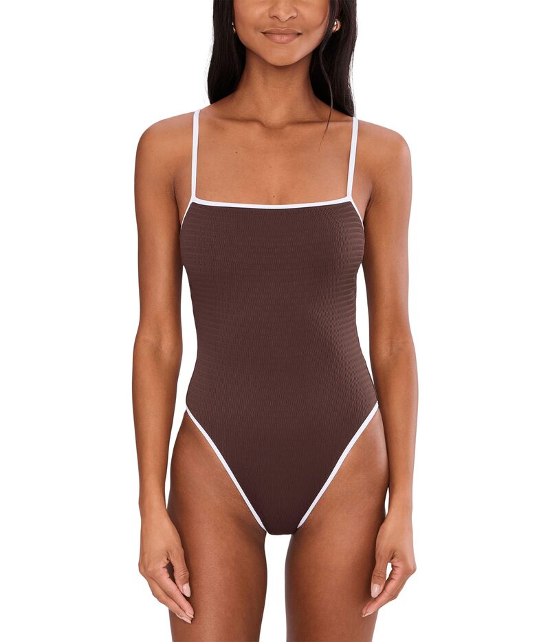 シーフォリー レディース 水泳着 上下書き割り Seafolly Beach Bound Square Neck One Piece Dark Chocolate 黒茶