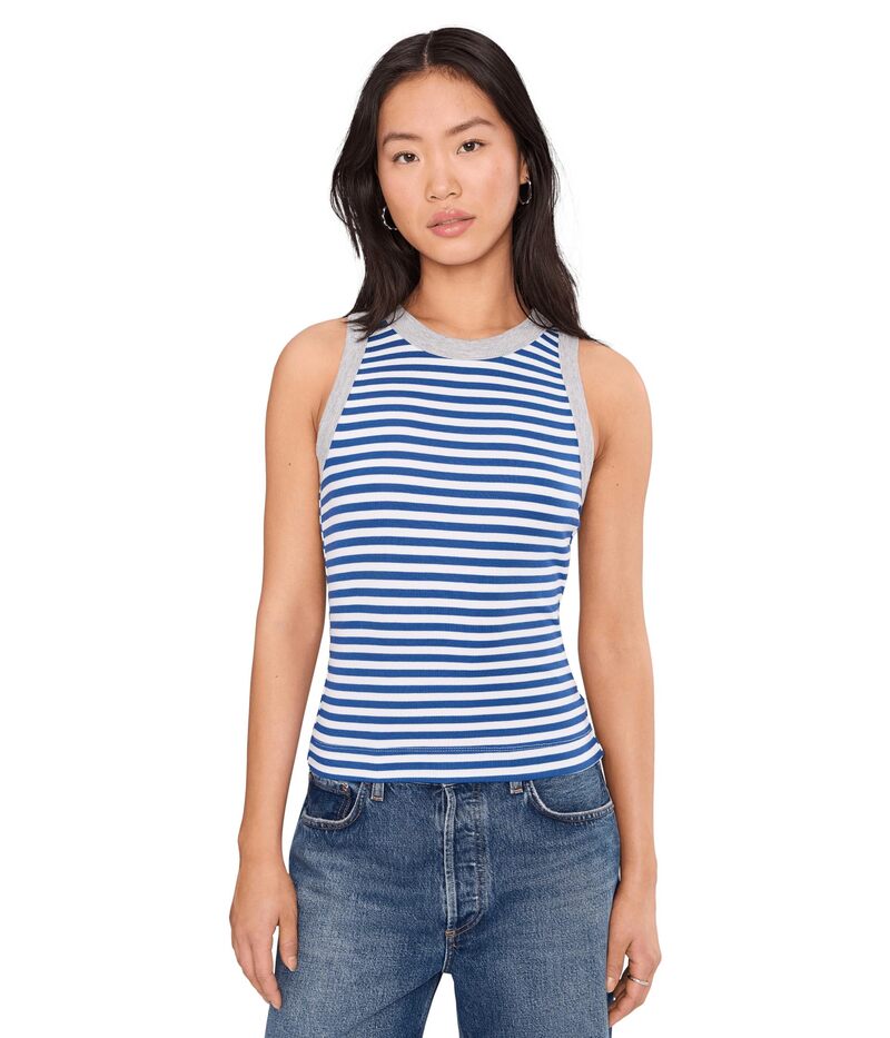 マイケルスターズ レディース トップス シャツ Michael Stars Gina Ringer Tank Blue Ribbon/White/Hag ホワイト｜ReVida 店