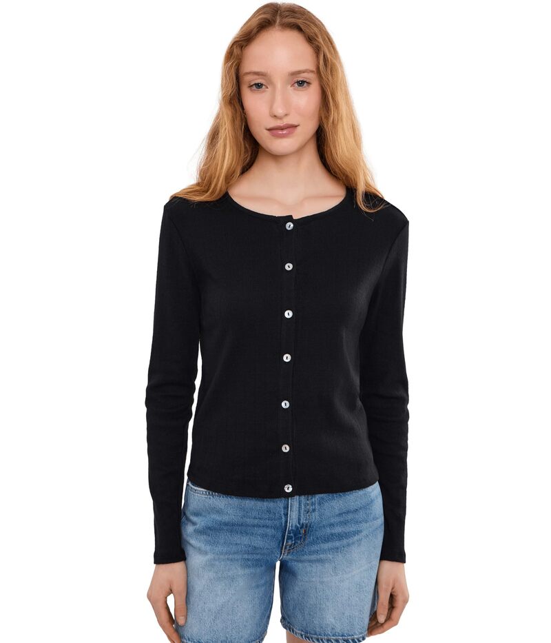 マイケルスターズ レディース アウター 編み物・スウェーター 労働者の一団のど首 ジレー Michael Stars Mackenzie Crew Neck Cardigan Black 黒いこと
