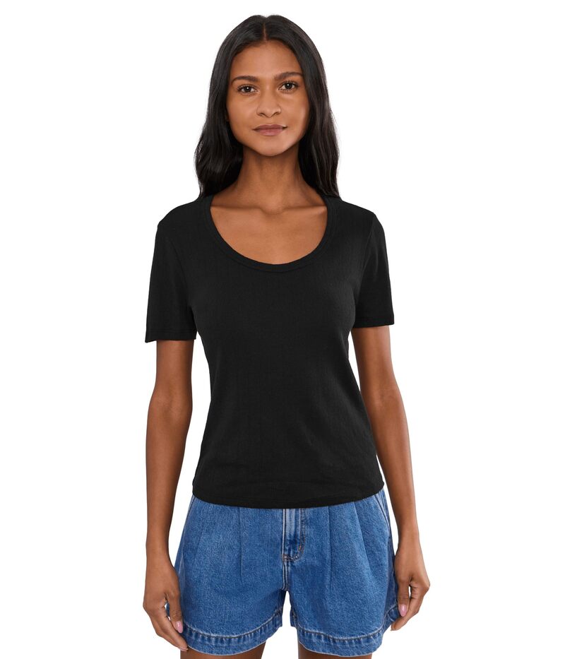 マイケルスターズ レディース トップス シャツ クルーネック Michael Stars Cecile Crew Neck Tee Black ブラック|ReVida 店