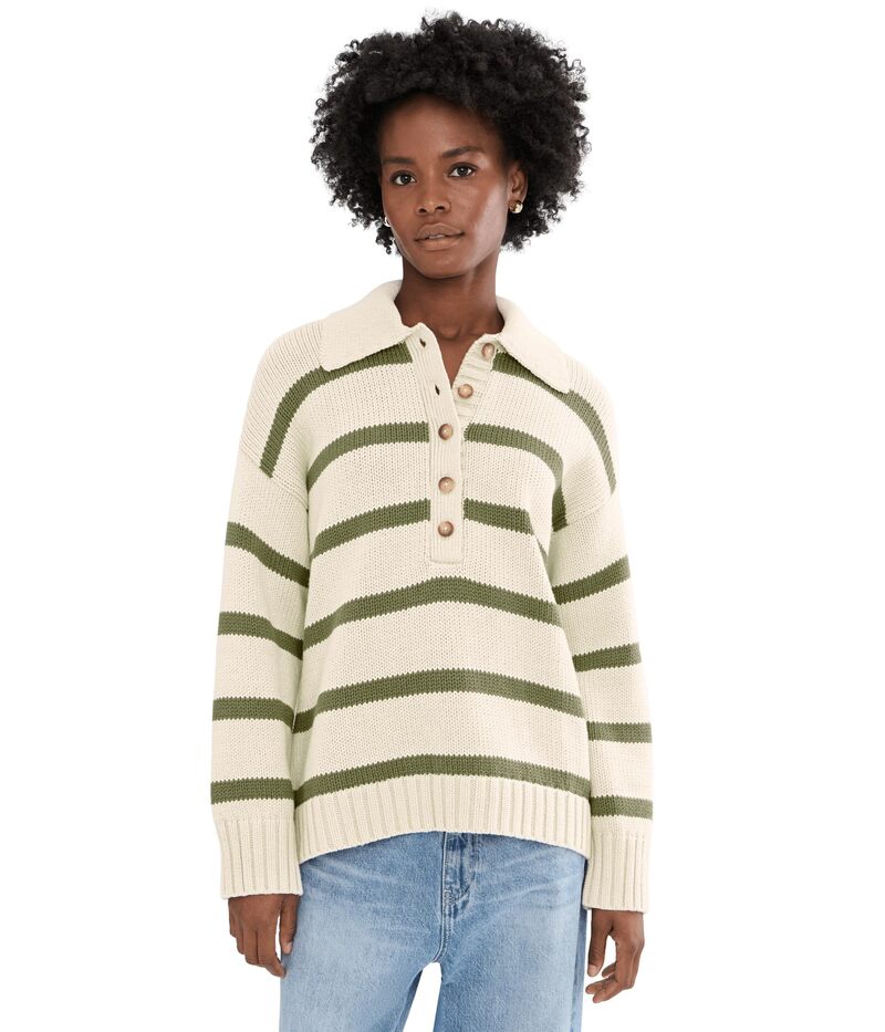 ファレティ レディース アウター ニット・セーター ポロシャツ コットン Faherty Sunwashed Cotton Polo Sweater Antique Stripe ストライプ｜ReVida 店