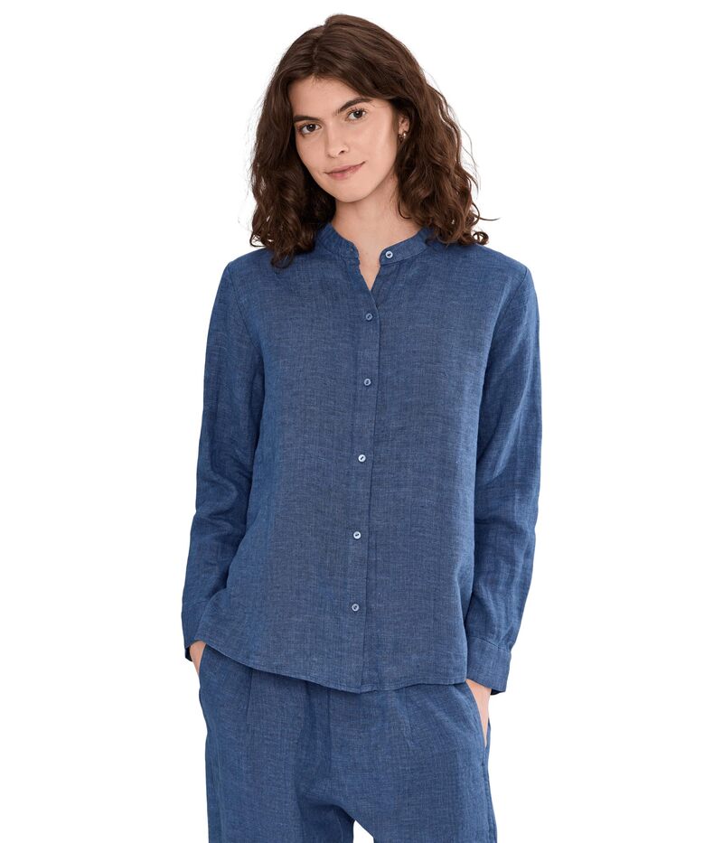 エイリーンフィッシャー レディース トップス シャツ リネン Eileen Fisher Washed Organic Linen Delave Mandarin Collar Top Deep Dive｜ReVida 店