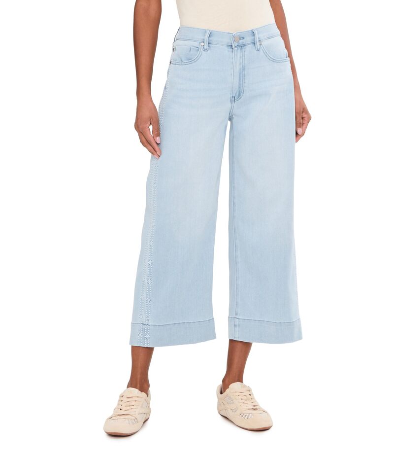 リヴァプール ロサンゼルス レディース ボトムス デニムパンツ ワイドレッグ 刺繍 ジーンズ Liverpoolos Angeles 26" Stride Mid-Rise Crop Wide Leg Jeans with Embroidered Side Seamarine Flowers｜ReVida 店