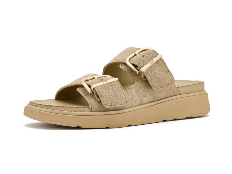 相応うフロップ レディース シューズ 踵 スエードクロス FitFlop Gen FF Buckle Two Bar Suede Slides Cappuccino