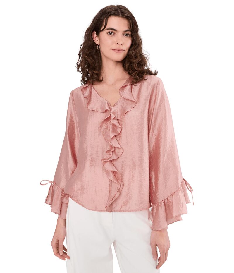 ヴィンスカムート レディース アウター 編み物・スウェーター フラウンス Vince Camuto Ruffle Sleeve and Center Front Coral Dusk コーラル