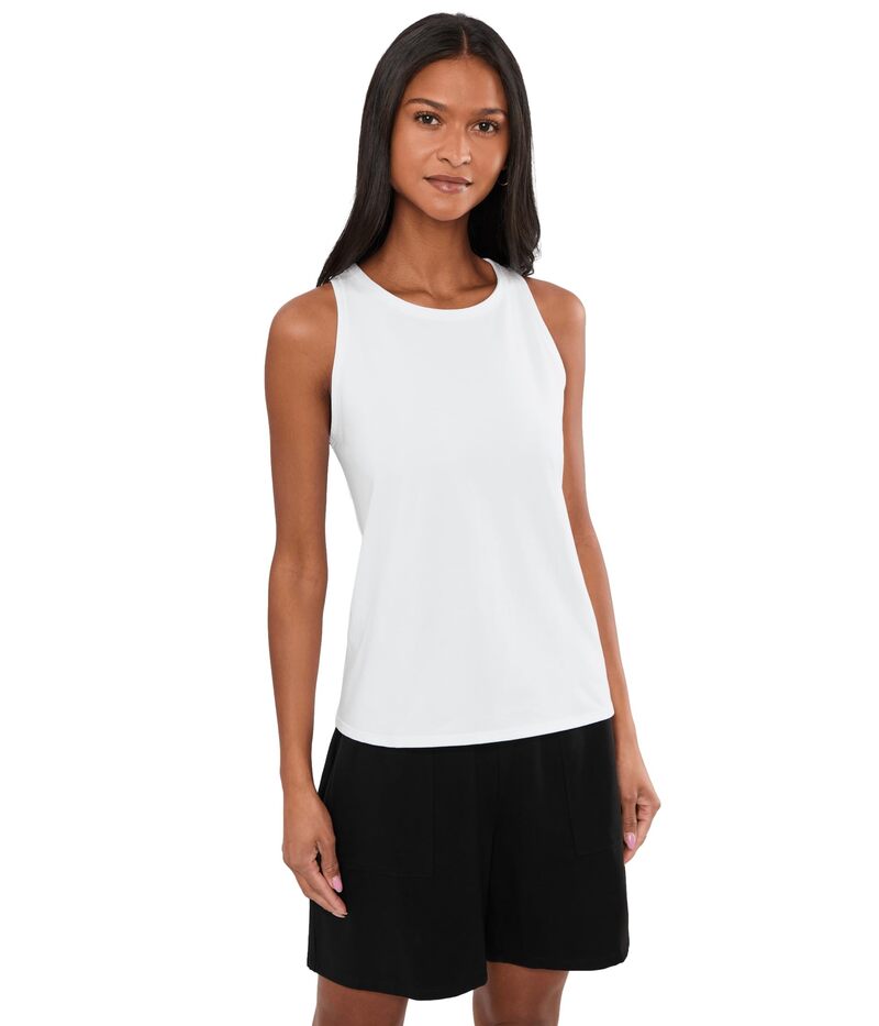エイリーンフィッシャー レディース トップス シャツ コットン ジャージー Eileen Fisher Pima Cotton Stretch Jersey Round Neck Slim Tank White ホワイト｜ReVida 店