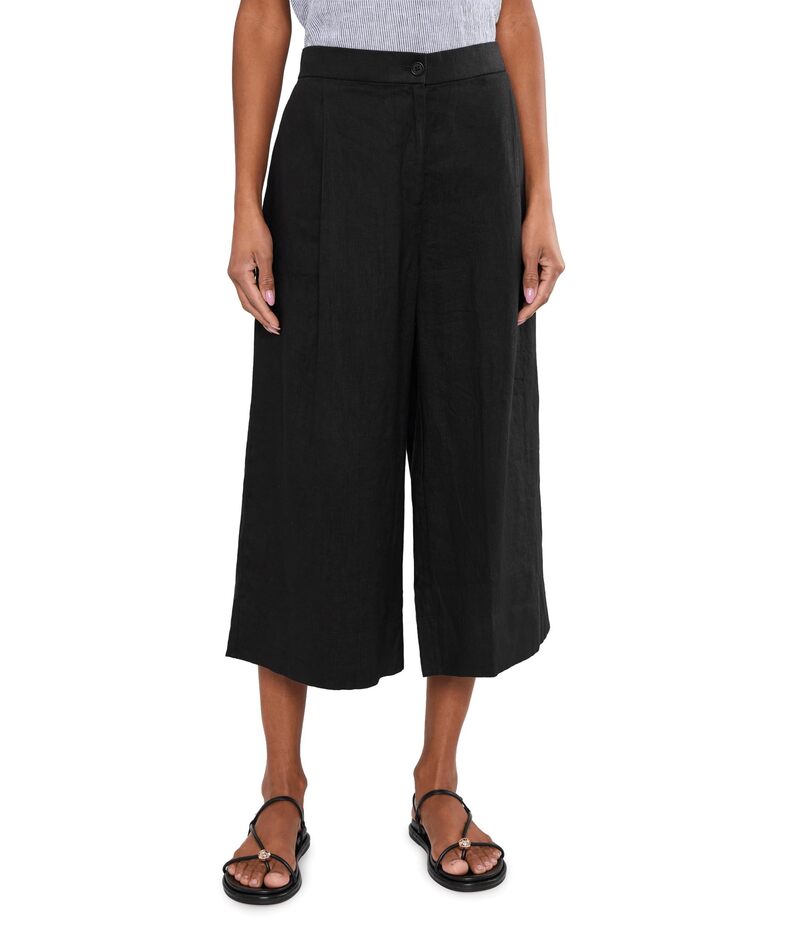エイリーンフィッシャー レディース ボトムス 心地よいズボン下 筋目 リネン Eileen Fisher Organic Linen Pleated Wide Crop Trouser Black 黒いこと