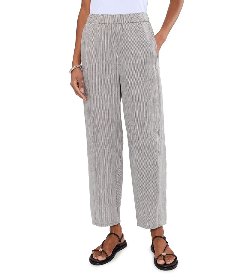 エイリーンフィッシャー レディース ボトムス 心地好いズボン下 アンクル リネン Eileen Fisher Striped Organic Linen Sheen Ankle Lantern Pants Wren 縞模様