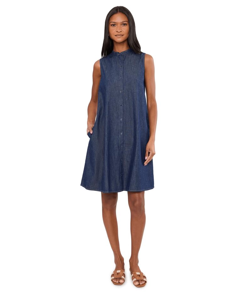 エイリーンフィッシャー レディース トップス 衣裳 綿織物 ジーンズ Eileen Fisher Lightweight Organicotton Denimandarin Collar Dress Dark Indigo インディゴ