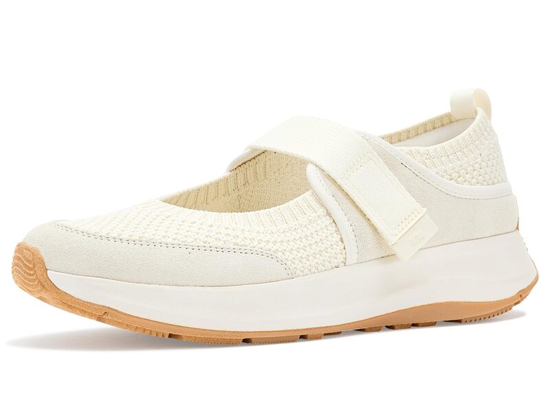 填まるフロップ レディース シューズ スニーカー スエードクロス 編み物 FitFlop F-mode Flow Knit/Suede Mary Janes Cream 皮膚軟化剤