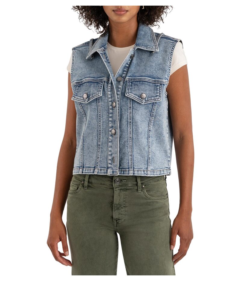 カットフロムザクロス レディース アウター コート ベスト KUT from the Kloth Frankie- Button Front Vest With Flap Actually|ReVida 店