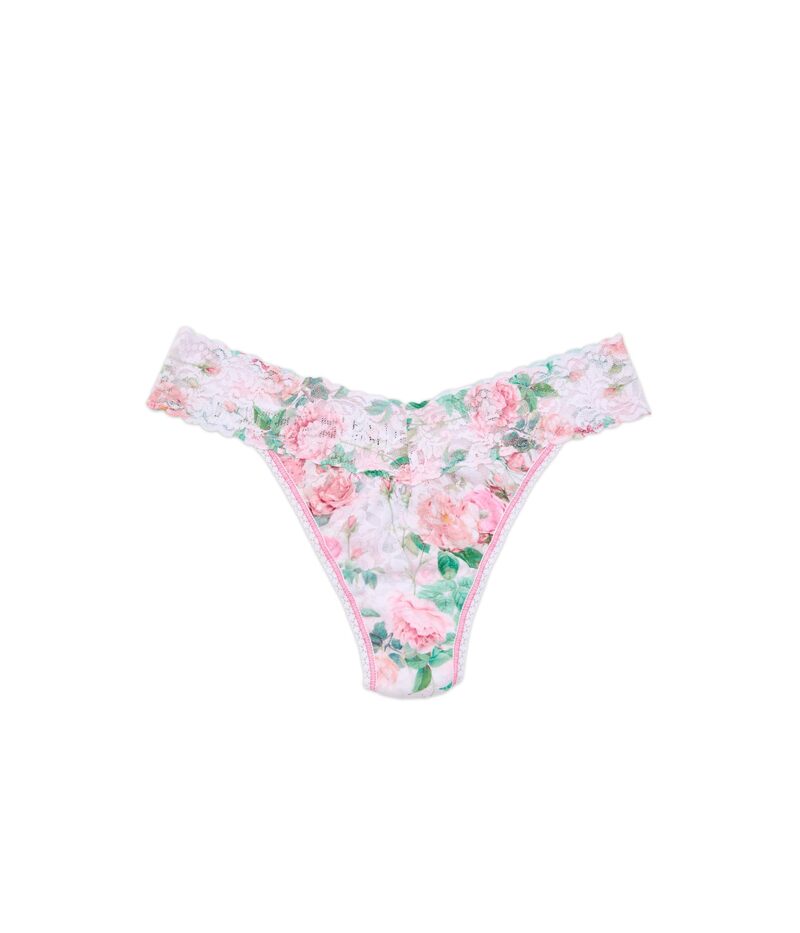 ハンキーパンキー レディース アンダー御召しもの ズボン下 刷り上げる スピード競技 Hanky Panky Printed Signature LaceR Original Rise Thongs Rococo Rose (Pink) サクラ色