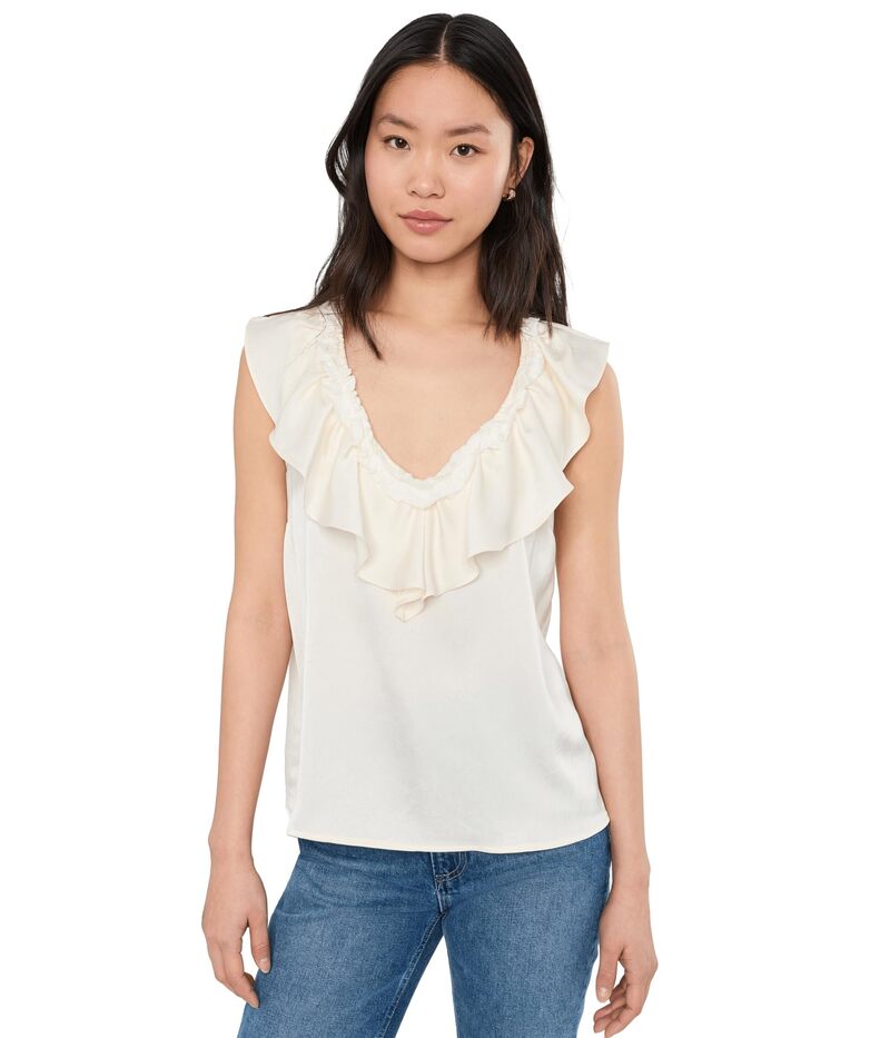 リヴァプール 天使の都市 レディース トップス ティーシャツ フラウンス ノースリーブ 編み物 Liverpoolos Angeles Ruffle Front Sleeveless Woven To Knitop French Vanilla