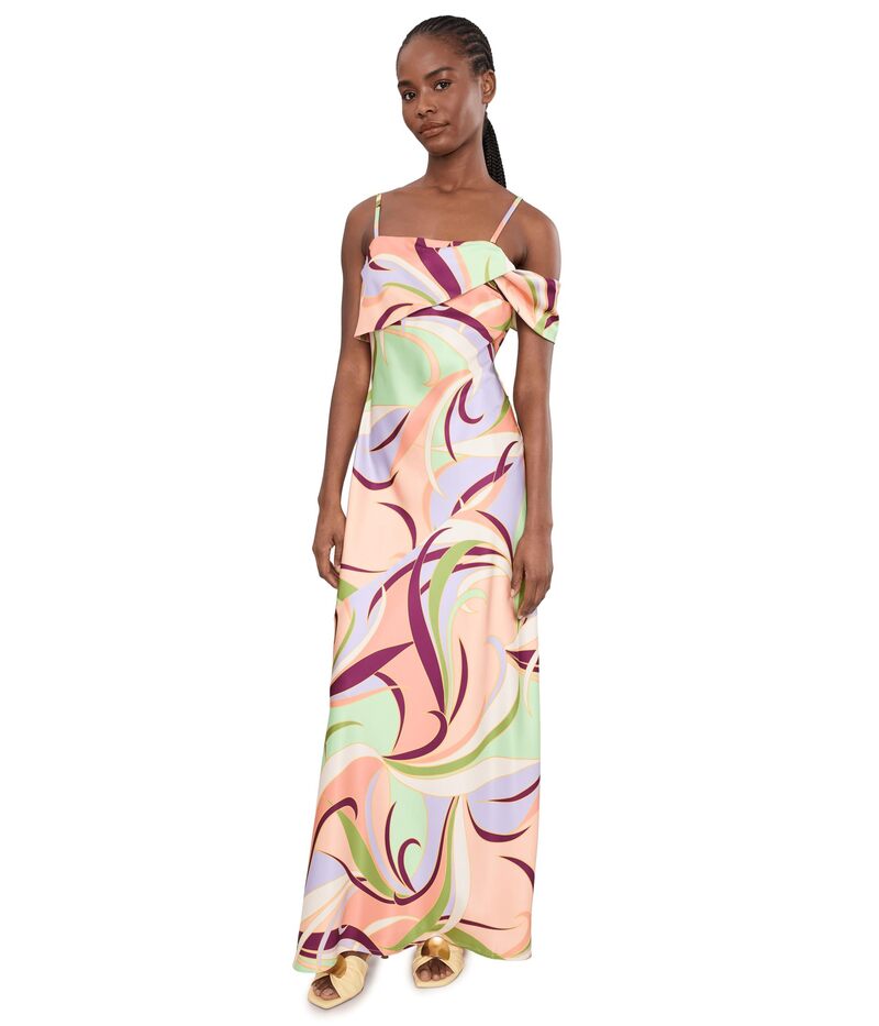 アヴェックレフィーユ レディース トップス 衣装 刷り上げる 繻子 マキシ Avec Les Filles Printed Satin Bias Cut Maxi Dress Rivera Fan
