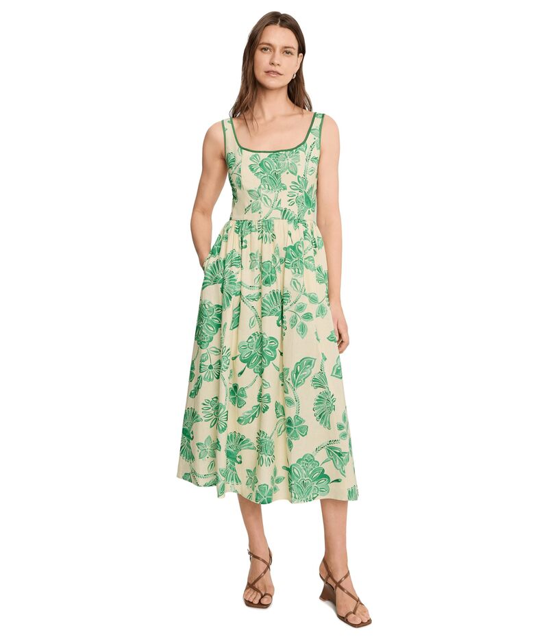 アヴェックレフィーユ レディース トップス 衣装 御花柄 刷り上げる MIDI リネン 御花 Avec Les Filles Linen Blend Floral Print Midi Dress Parrot Fan