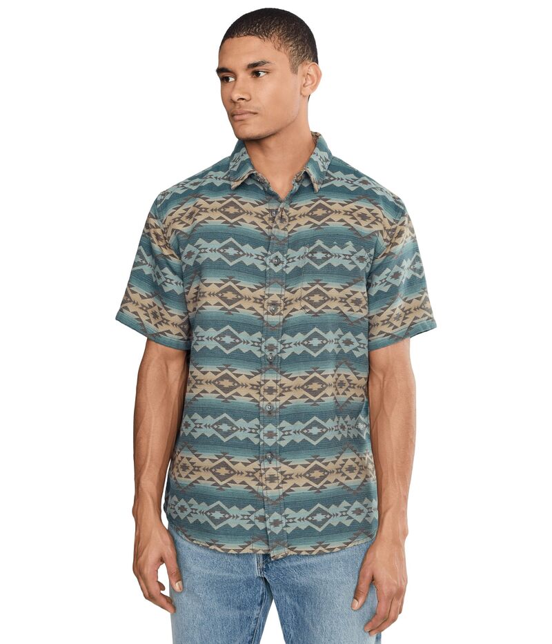 ペンドルトン メンズ トップス プルオーバー Pendleton Gateway Chamoishirt Short Sleeve Bridge Creek Blue 青碧