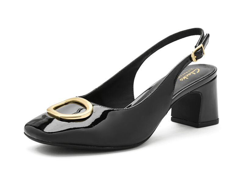 クラークス レディース シューズ ヒール Clarks Fernie Sling Black Patent Leather ブラック｜ReVida 店