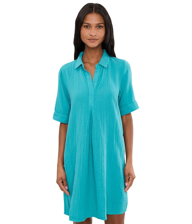 モッドドック レディース トップス 衣装 プルオーバー Mod-o-doc Gauze 1/2 Sleeve Swing Shirtdress Aqua Mist アクア