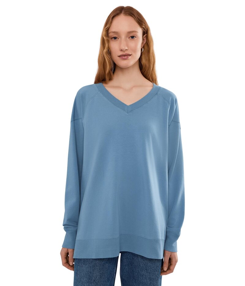 モッドドック レディース アウター パーカー・スウェット Vのど首 プルオーバー Mod-o-doc Long Sleeve Open V-Neck Sweatshirt Misty Denim ジーンズ