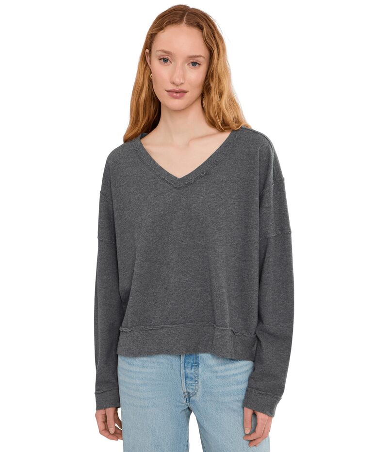 モッドドック レディース アウター パーカー・スウェット Vネック シャツ Mod-o-doc Long Sleeve V-Neck Sweatshirt Heather Ebony ヘザー|ReVida 店