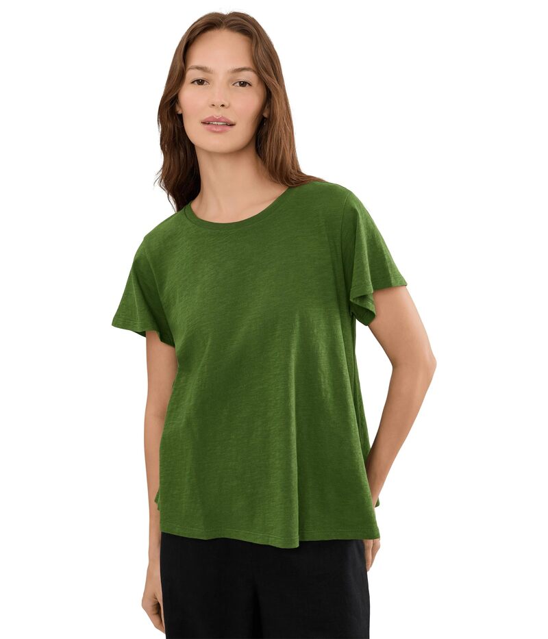 エイリーンフィッシャー レディース トップス シャツ クルーネック コットン ジャージー Eileen Fisher Organicotton Slubby Jersey Crew Neck Top Field｜ReVida 店