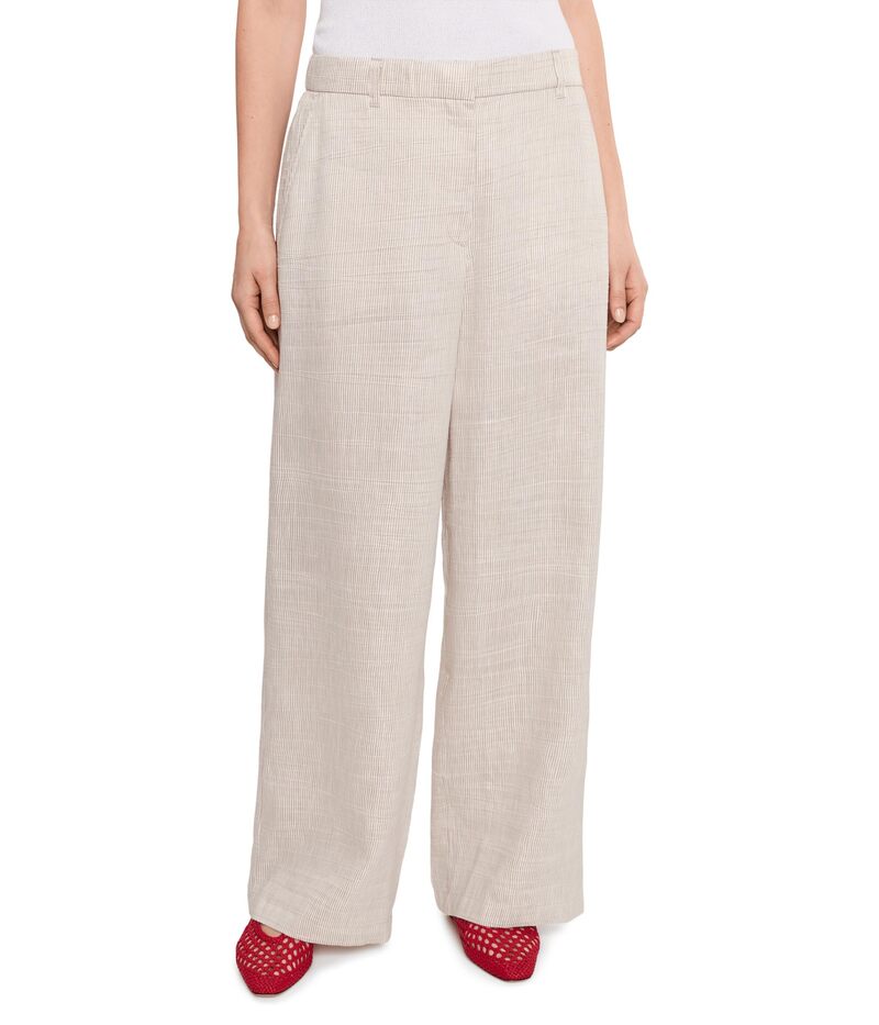 エイリーンフィッシャー レディース ボトムス 心地好いズボン下 リネン Eileen Fisher Striped Organic Linen Sheen High Waisted Fullength Trousers Wheat 縞模様