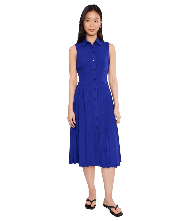 カルバンクライン レディース トップス 衣裳 筋目 ノースリーブ Calvin Klein Sleeveless Collared Pleated Guauze Dress Ultramarine