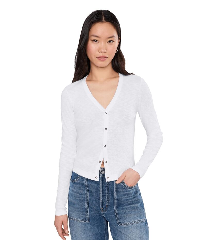 リラピー レディース トップス シャツ Vネック リブ Lilla P Ribbed Slub Snap V-Neck White ホワイト|ReVida 店