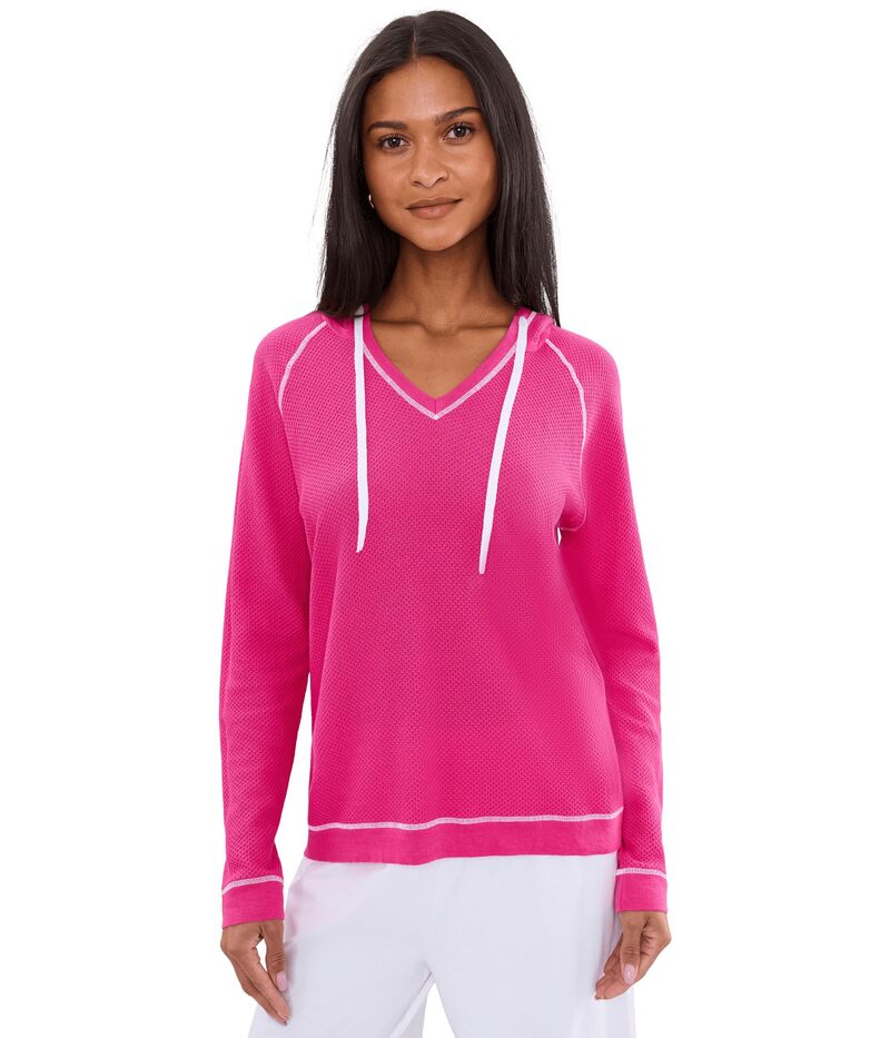 エリオットローレン レディース アウター パーカー・スウェット Vのど首 Elliott Lauren Waffle Stitch V-Neck Hoodie Pink サクラ色