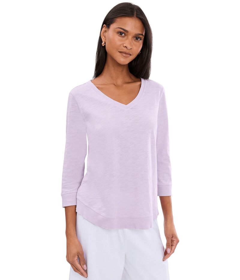 エリオットローレン レディース トップス シャツ Vネック Elliott Lauren Garment Dye Tees - V-Neck 3/4 Sleeve Tee Lavender ラベンダー|ReVida 店