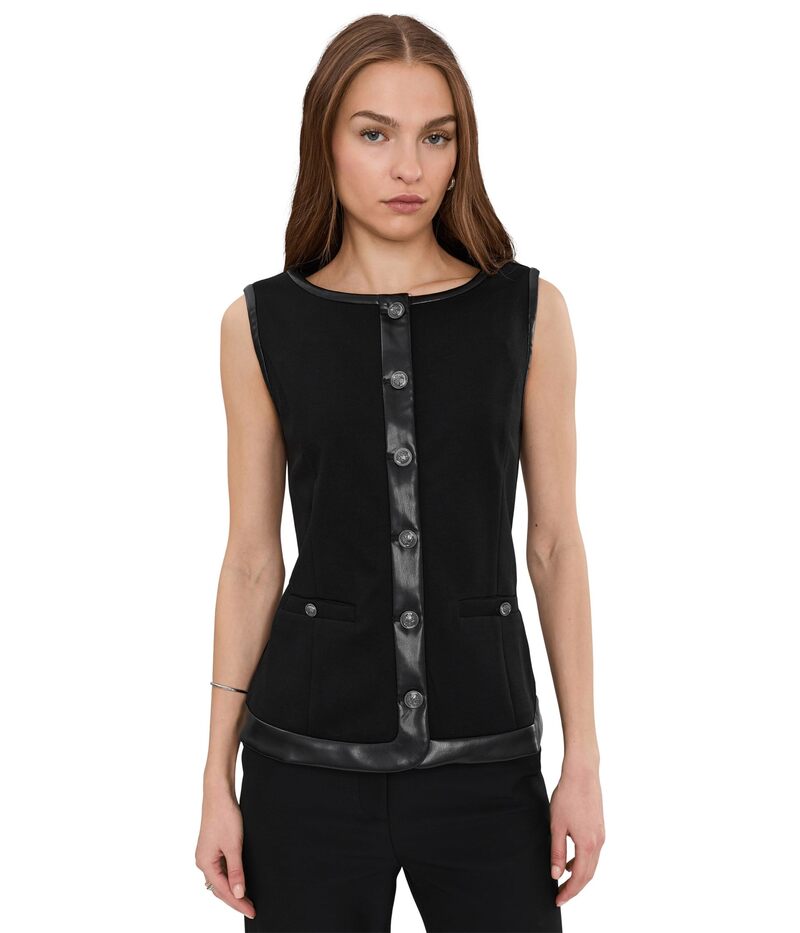 リヴァプール 天使の都市 レディース アウター 厚地の外套 限りない なめし革 フェイクレザー Liverpoolos Angeles Boatneck Vest With Faux Leather Black 黒いこと