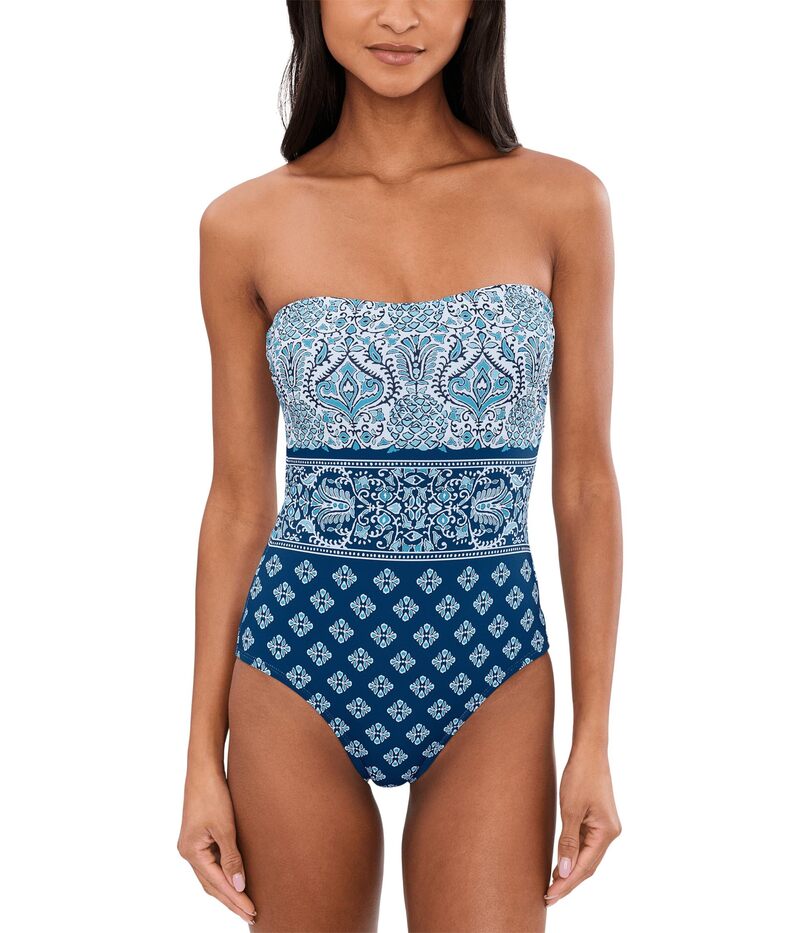 トッミーバハマ レディース 水泳着 上下書き割り Tommy Bahama Noble Pineapple Bandeau one-piece Indigo Tide インディゴ