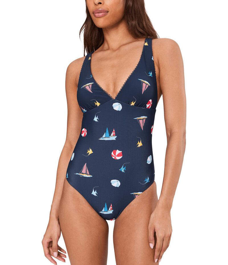 シーフォリー レディース 水泳着 上下仕掛ける Vのど首 Seafolly BeachClub Deep V-Neck One-Piece True Navy 米国海軍
