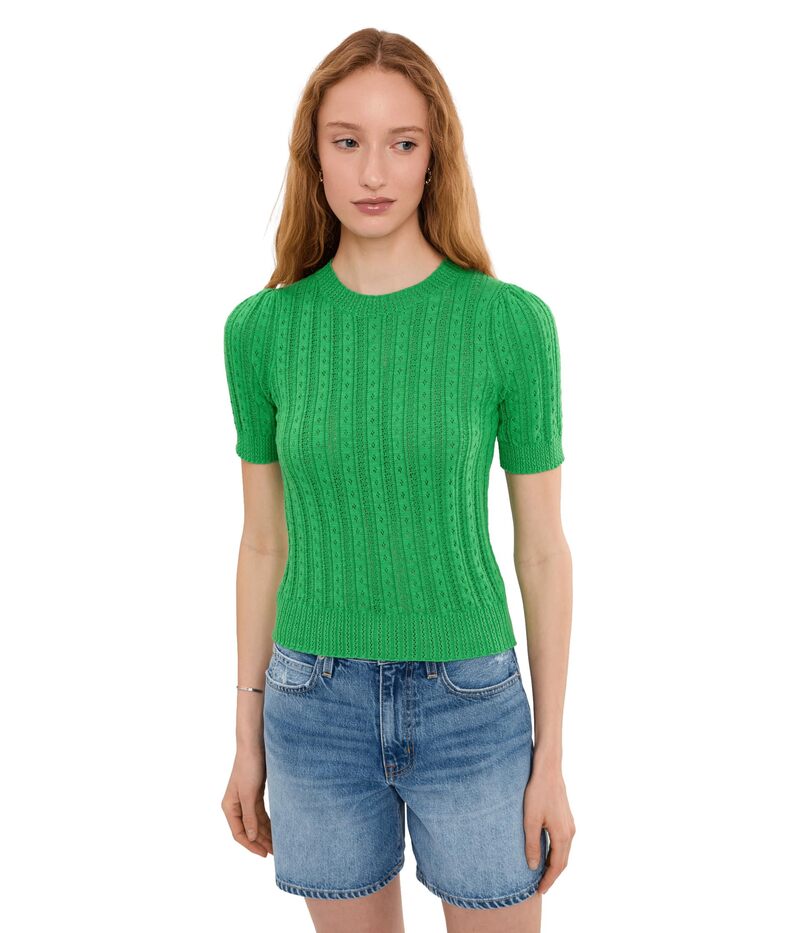 525 亜米利加 レディース アウター 編み物・スウェーター 525 americarden Pointelle Puff Sleeve Pullover Kelly Green 緑であること