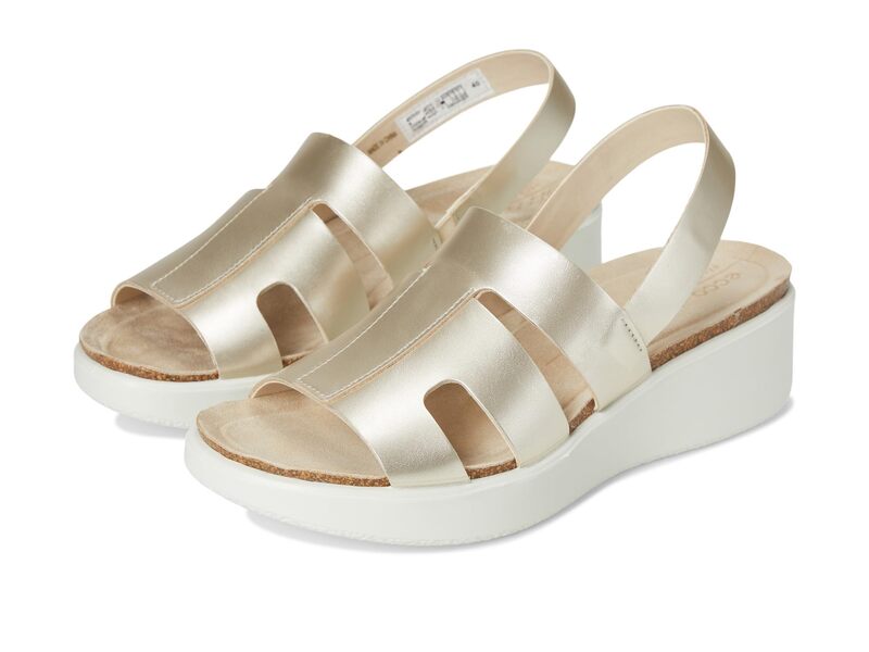 残響音 レディース シューズ 踵 サンダル ECCO Flowt Wedge Cork Oasisandal Pure White Gold/Pure White Gold 白いこと