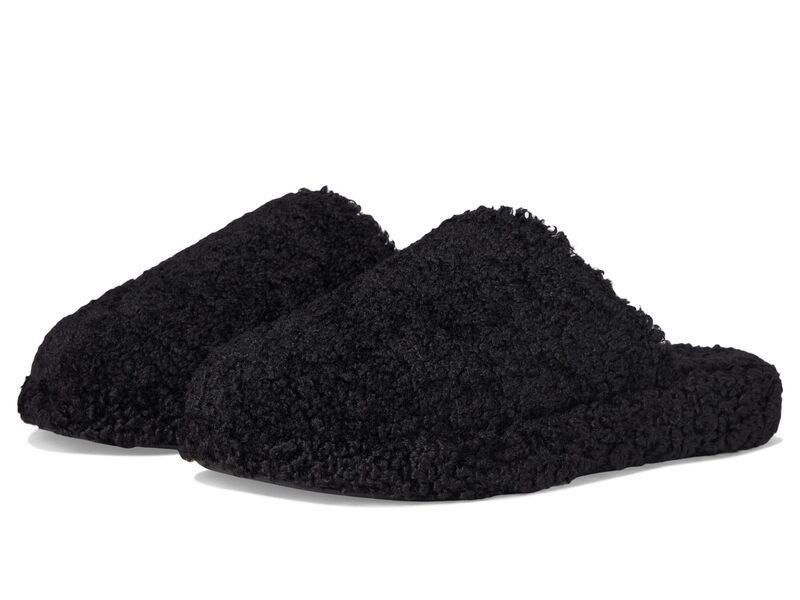 相応うフロップ レディース シューズ サンダル FitFlop Iqushion D-Luxe Padded Teddy Mules All Black 黒いこと