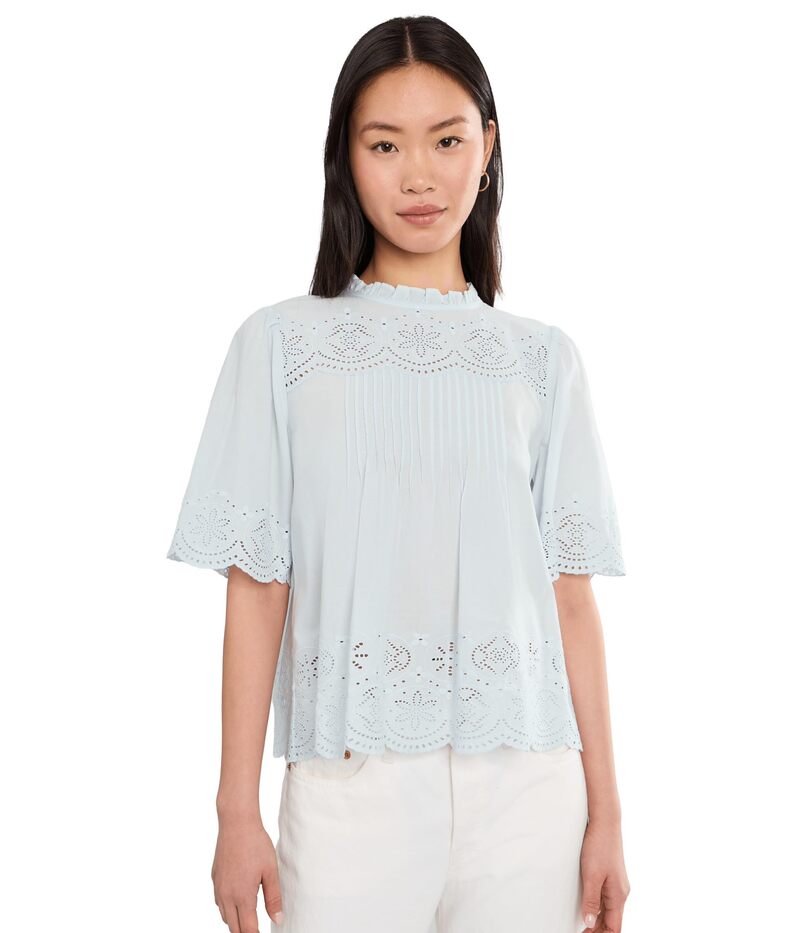 メイドウェル レディース トップス シャツ 刺繍 Madewell Embroidered Pintuck High-Neck Top Soft Blue ブルー｜ReVida 店