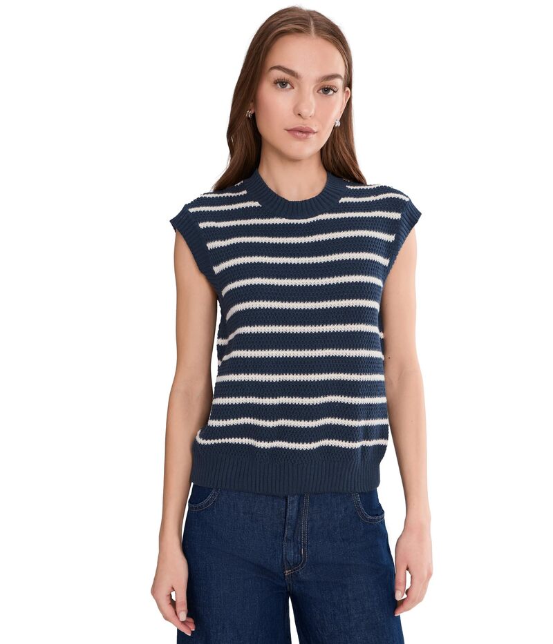 パクト レディース アウター 編み物・スウェーター PACT Shoreline Relaxed Shell Seabreeze Stripe Navy Blue 米国海軍