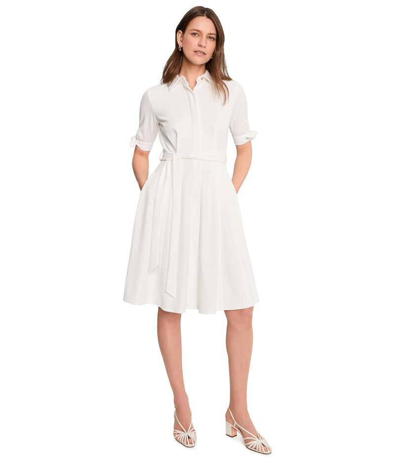 カルバンクライン レディース トップス 衣装 縮緬 プルオーバー アクアラング Calvin Klein Scuba Crepe Short Sleeve Self Tie Shirt Dress Cream 皮膚軟化剤