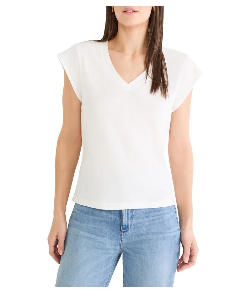 ニックプラスゾーイ レディース トップス シャツ Vネック コットン キャップ NIC+ZOE Cap Sleeve V-neck Supima Cotton Tee Paper White ホワイト|ReVida 店