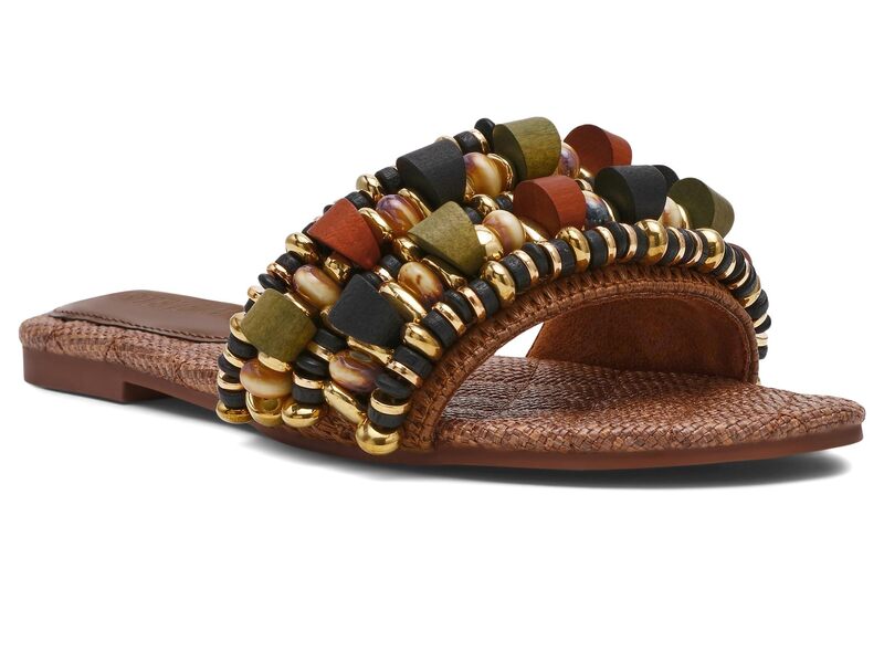 スティーブ マデン レディース シューズ 踵 Steve Madden Marika Brown Raffia Beaded 赤銅色