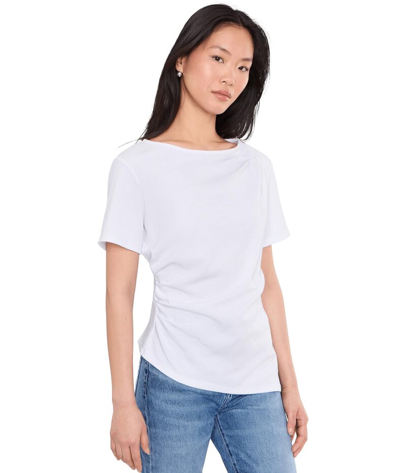 ヴィンスカムート レディース トップス シャツ アシンメトリー Vince Camuto Asymmetrical Short Sleeve Ultra White ホワイト｜ReVida 店