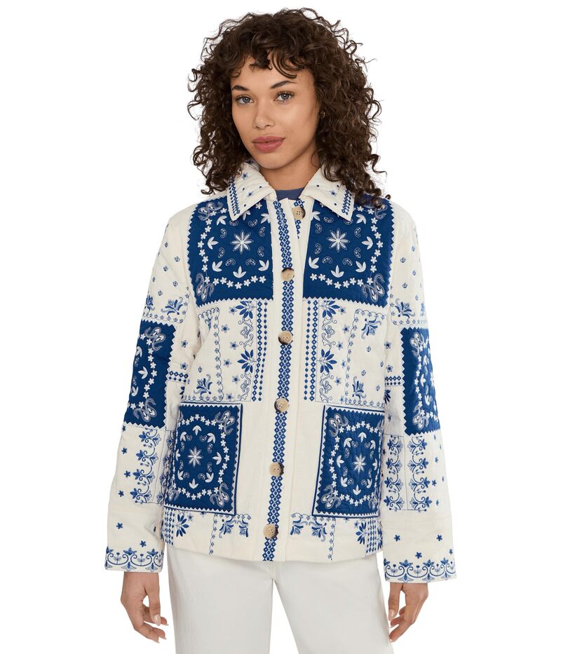 アヴェックレフィーユ レディース アウター コート キルティング ジャケット Avec Les Filles Quilted Barn Jacket White/Blue ホワイト｜ReVida 店