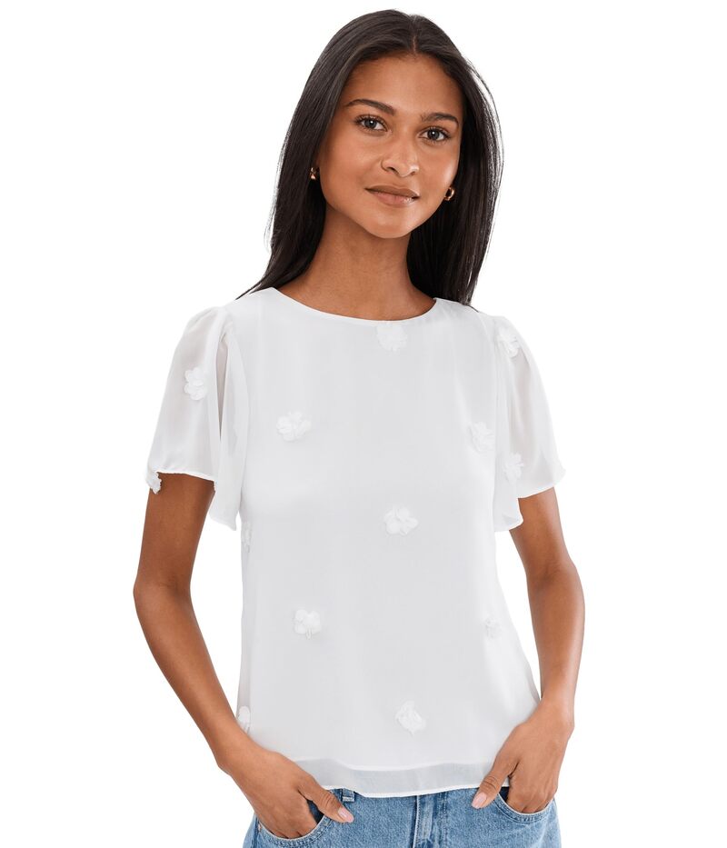 セセ レディース トップス シャツ クルーネック CeCe 3D Flower Applique Crew Neck Top New Ivory アイボリー|ReVida 店