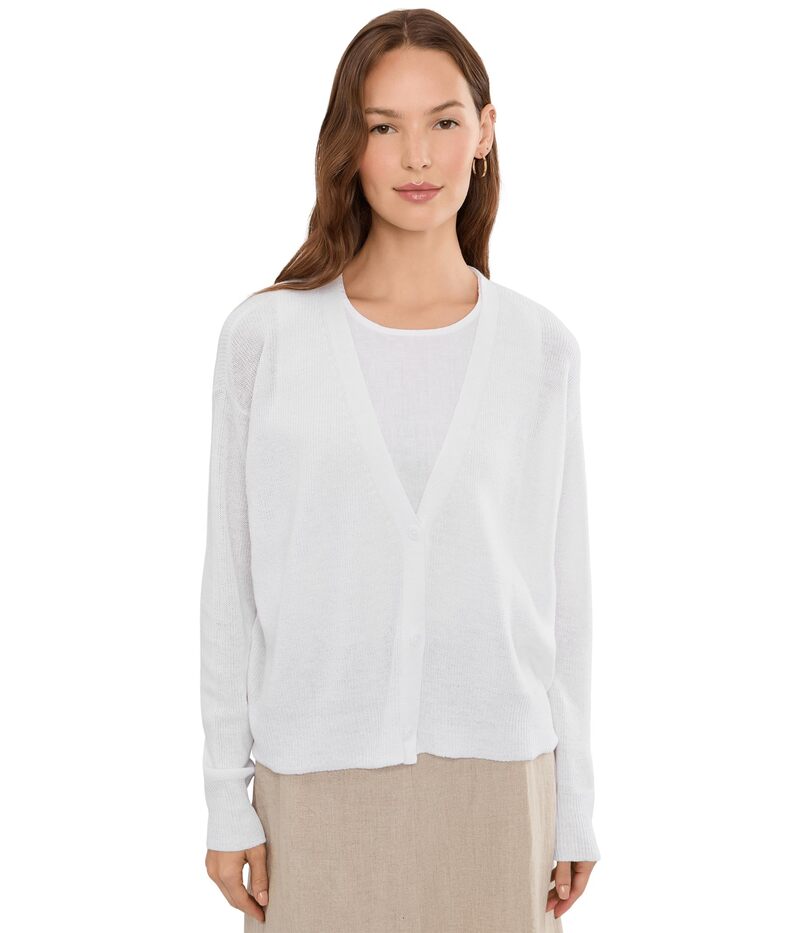 エイリーンフィッシャー レディース アウター ニット・セーター Vネック コットン カーディガン リネン Eileen Fisher Organic Linen Cotton V-Neck Cardigan White ホワイト｜ReVida 店