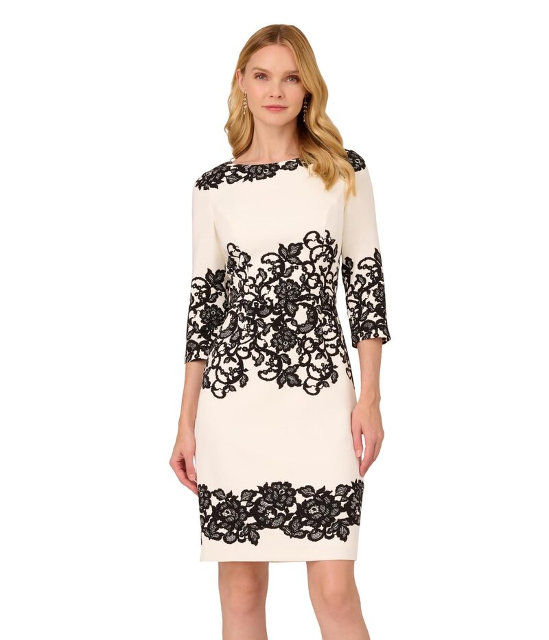 アドリアナ パペル レディース トップス 衣装 スピード競技 Adrianna Papell Scrollace Short Dress Ivory/Black 象牙色