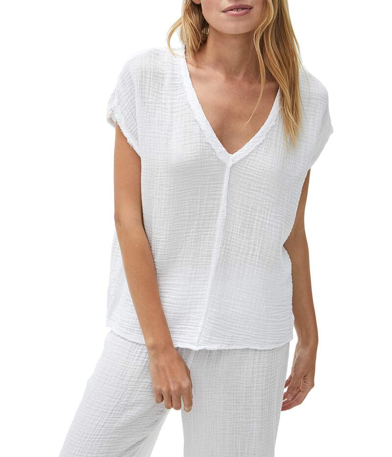マイケルスターズ レディース トップス プルオーバー Vのど首 Michael Stars Draya Double Gauze V-Neck Tee White 白いこと