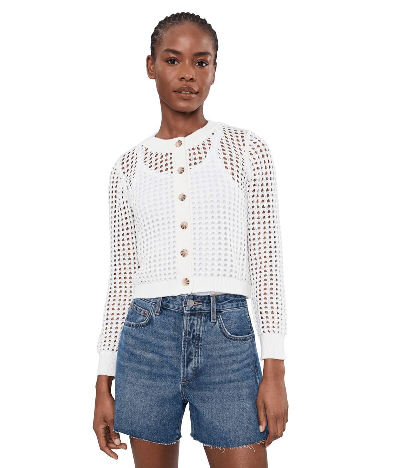 セセ レディース アウター 編み物・スウェーター メッシュ ジレー CeCe Textured Mesh Long Sleeve Cardigantique White 白いこと
