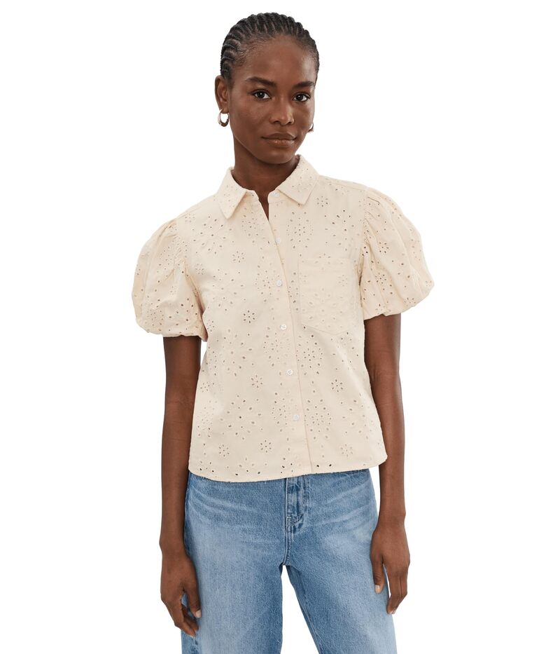 セセ レディース トップス プルオーバー CeCe Collared Eyelet Embroidery Bubble Sleeve Top Warm Vanilla