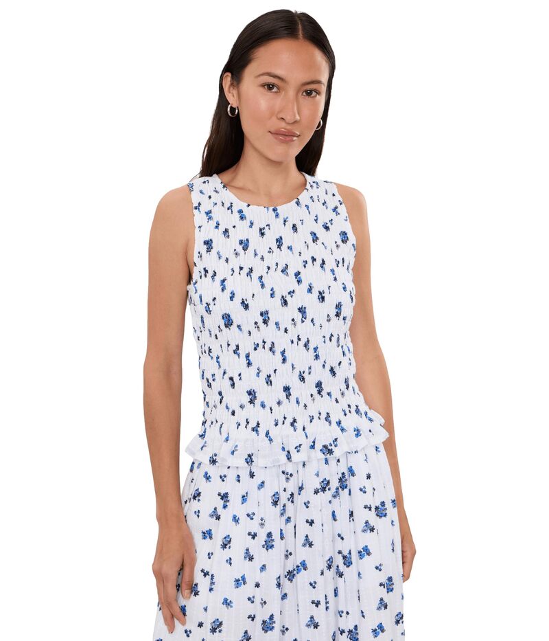 マイケルスターズ レディース トップス プルオーバー シャーリング Michael Stars Marsha Smocked Tank Blue Ribbon Floral 青色